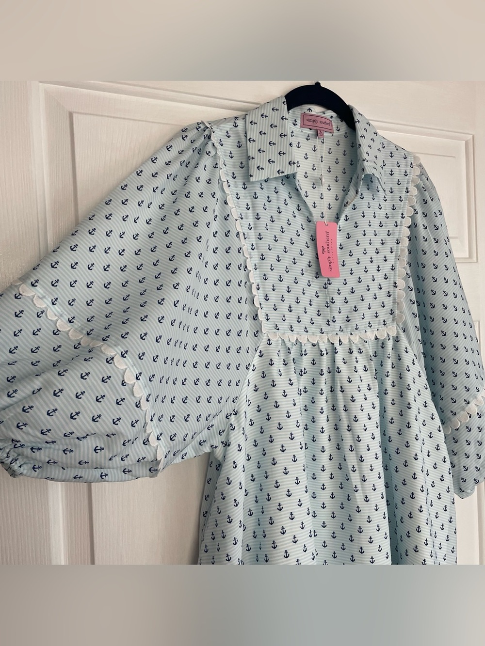 Simply Southern Coastal Patchwork Anchor Print Dress Nautical - Picture 4 of 7